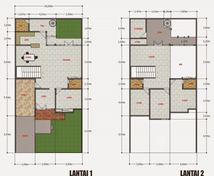 Desain rumah ukuran 10x20 2 lantai